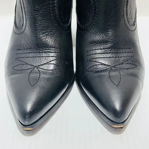 Donald Pliner Velle Women 9.5M Western Boots Black Leather Side Zip Cowgirl