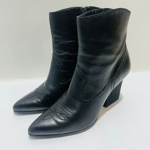Donald Pliner Velle Women 9.5M Western Boots Black Leather Side Zip Cowgirl