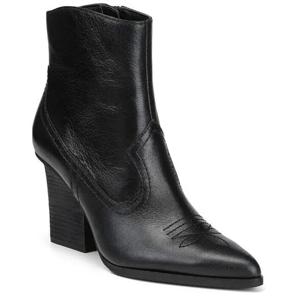 Donald Pliner Velle Women 9.5M Western Boots Black Leather Side Zip Cowgirl