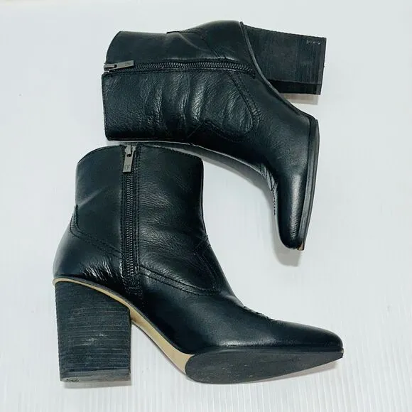 Donald Pliner Velle Women 9.5M Western Boots Black Leather Side Zip Cowgirl