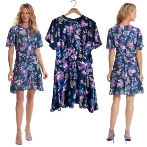 Donna Morgan Tie Dye Watercolor Sterling Dress Easter Modest Girly Floral 10