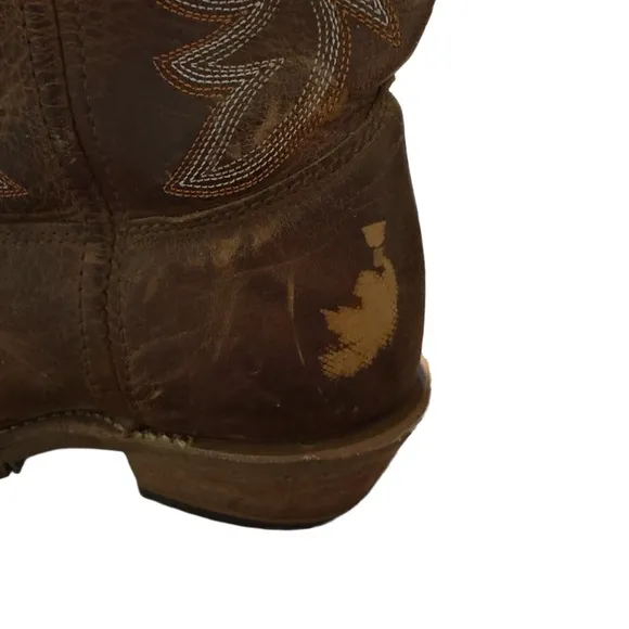 Double-H Womens Brown Embroidered Pull-On Leather Cowboy Boots Size 8W
