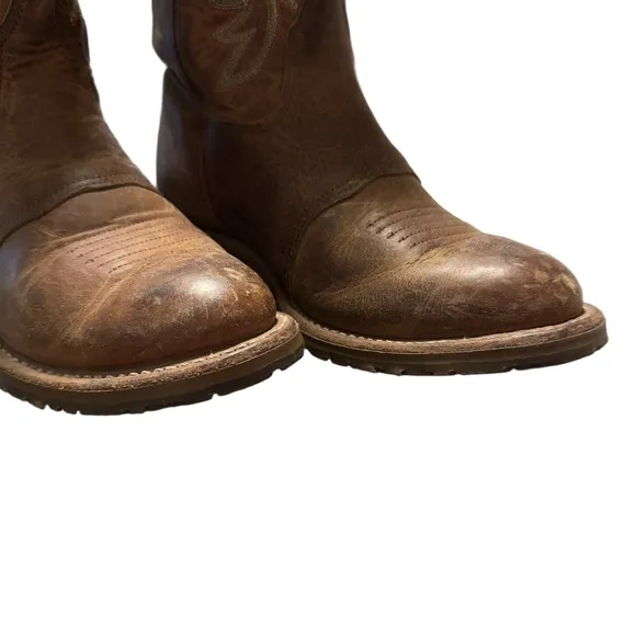 Double-H Womens Brown Embroidered Pull-On Leather Cowboy Boots Size 8W