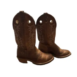 Double-H Womens Brown Embroidered Pull-On Leather Cowboy Boots Size 8W