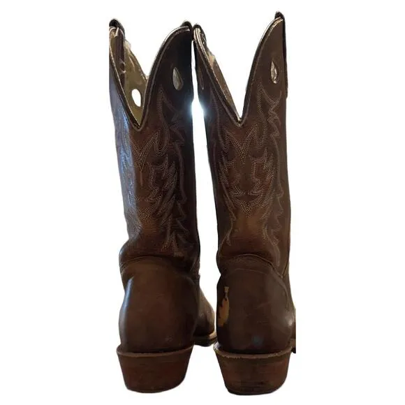 Double-H Womens Brown Embroidered Pull-On Leather Cowboy Boots Size 8W