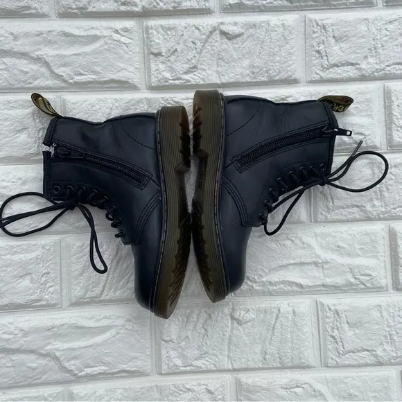 Dr. Martens 1460 Delaney Boots Kids  Black Leather Side Zip Pull Up Lace…