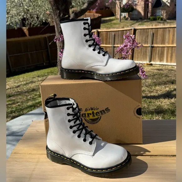 Dr. Martens 1460 White Patent Leather Lamper Ankle Boots..