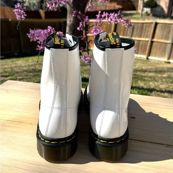 Dr. Martens 1460 White Patent Leather Lamper Ankle Boots..