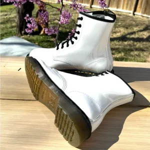 Dr. Martens 1460 White Patent Leather Lamper Ankle Boots..
