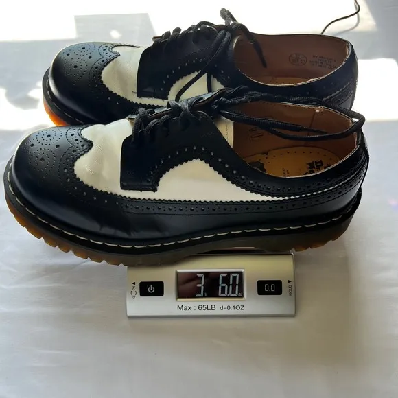 Dr. Martens 3989 Brogue Wingtip Oxford Shoes Black White Leather Platform