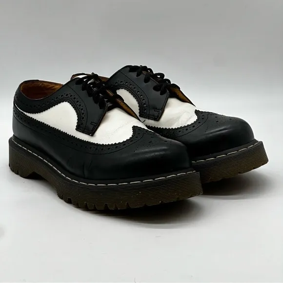 Dr. Martens 3989 Brogue Wingtip Oxford Shoes Black White Leather Platform
