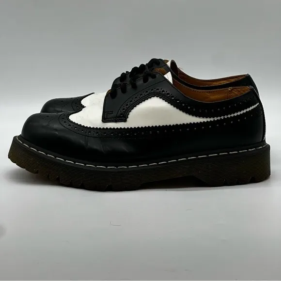 Dr. Martens 3989 Brogue Wingtip Oxford Shoes Black White Leather Platform