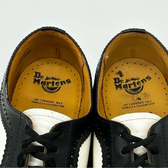 Dr. Martens 3989 Brogue Wingtip Oxford Shoes Black White Leather Platform