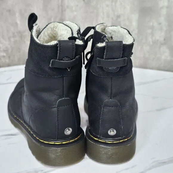Dr Martens Aimilita Black‎ Sherpa Lined 6 Eyelet Combat Boots Docs Youth UK2 US3