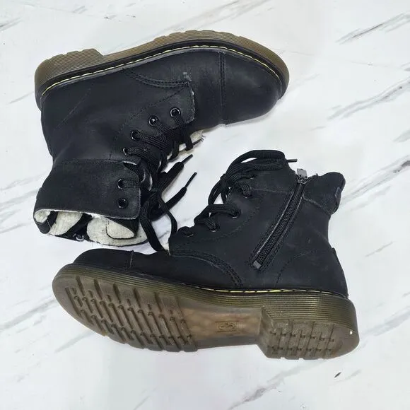 Dr Martens Aimilita Black‎ Sherpa Lined 6 Eyelet Combat Boots Docs Youth UK2 US3