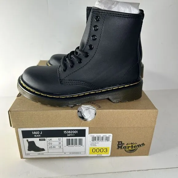 Dr. Martens AirWair 1460 J Black Matte Leather Lace Up/Side Zip Ankle Boots 13c