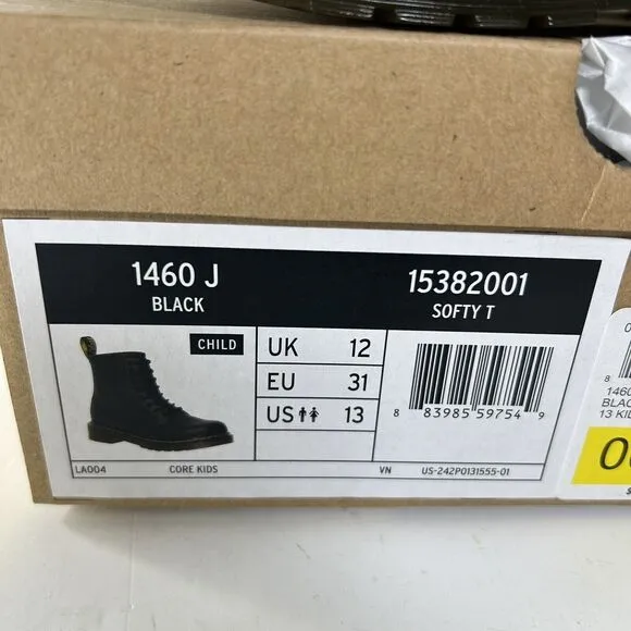 Dr. Martens AirWair 1460 J Black Matte Leather Lace Up/Side Zip Ankle Boots 13c