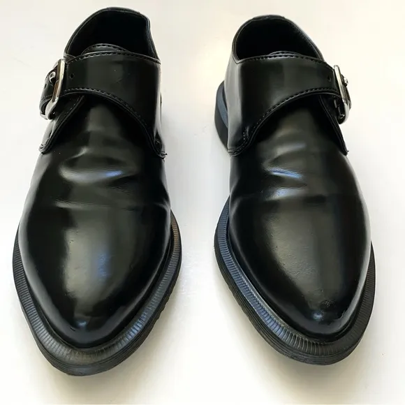 DR. MARTENS BLACK LEATHER MILLER SILVER BUCKLE DETAIL LOAFER DRESS SHOES