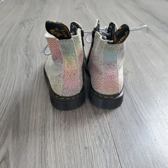 Dr Martens Boots Combat Kids Size 7 Rainbow Metallic Leather Pascal T Side Zip