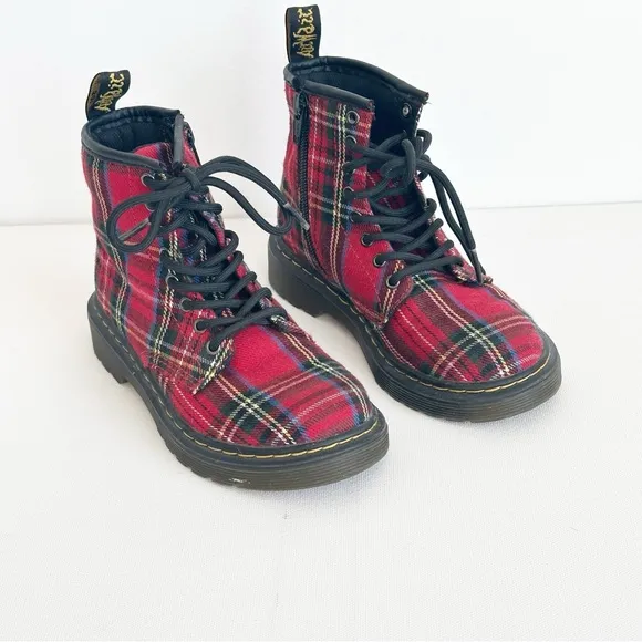 Dr. Martens Boots YOUTH 1460 Tartan  Red Plaid Kids Size 12 US