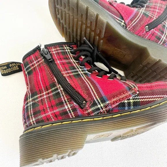 Dr. Martens Boots YOUTH 1460 Tartan  Red Plaid Kids Size 12 US