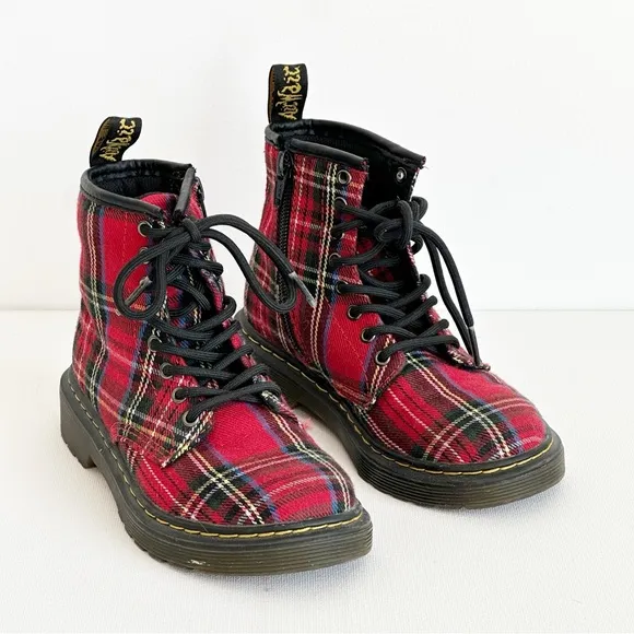 Dr. Martens Boots YOUTH 1460 Tartan  Red Plaid Kids Size 12 US