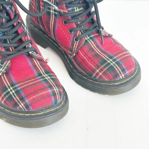 Dr. Martens Boots YOUTH 1460 Tartan  Red Plaid Kids Size 12 US