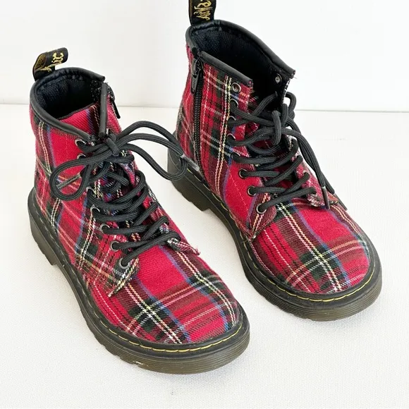 Dr. Martens Boots YOUTH 1460 Tartan  Red Plaid Kids Size 12 US