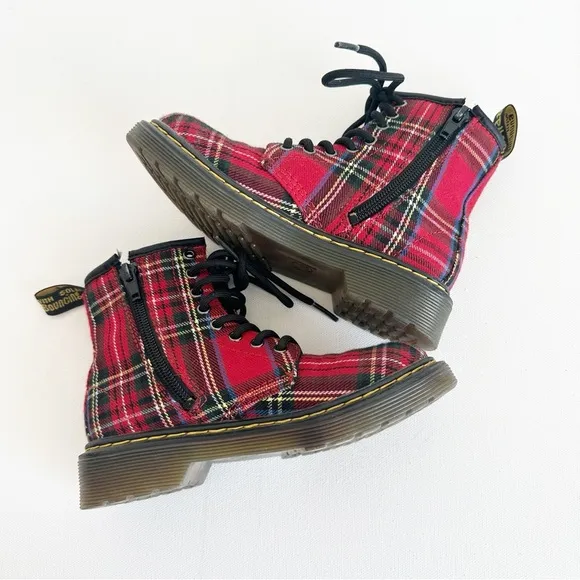 Dr. Martens Boots YOUTH 1460 Tartan  Red Plaid Kids Size 12 US