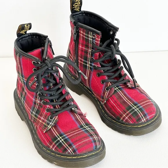 Dr. Martens Boots YOUTH 1460 Tartan  Red Plaid Kids Size 12 US
