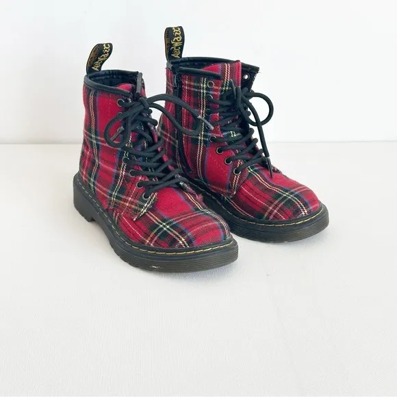 Dr. Martens Boots YOUTH 1460 Tartan  Red Plaid Kids Size 12 US