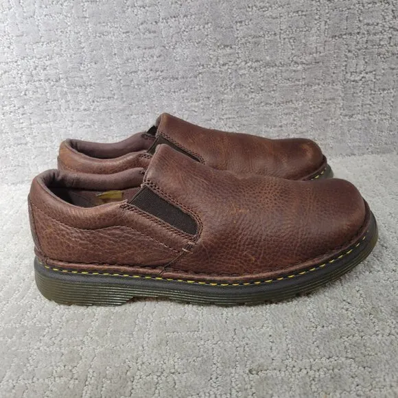 Dr. Martens Boyle Unisex Size L12 M11 Dark Brown Grizzly Leather Slip On Shoes.