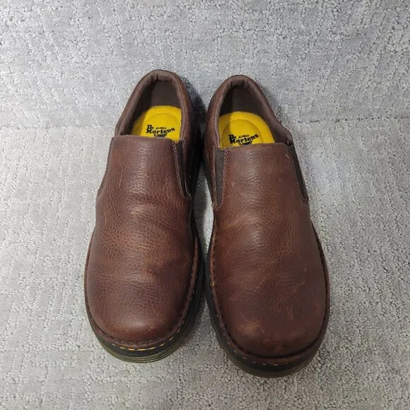 Dr. Martens Boyle Unisex Size L12 M11 Dark Brown Grizzly Leather Slip On Shoes.