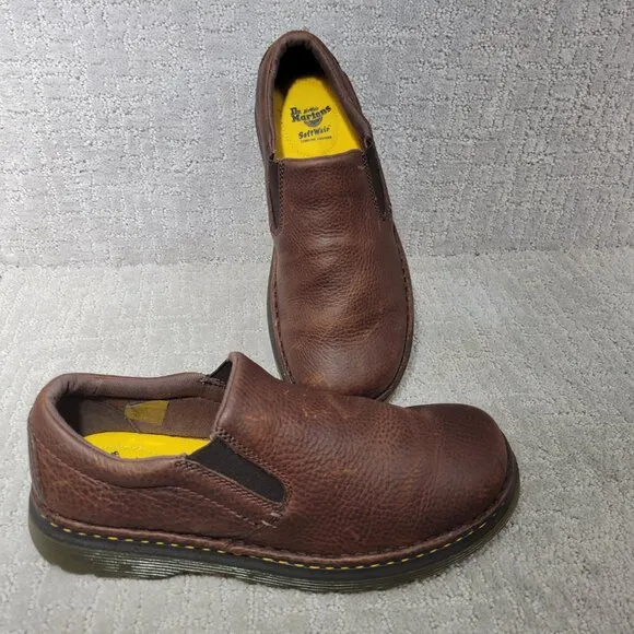 Dr. Martens Boyle Unisex Size L12 M11 Dark Brown Grizzly Leather Slip On Shoes.