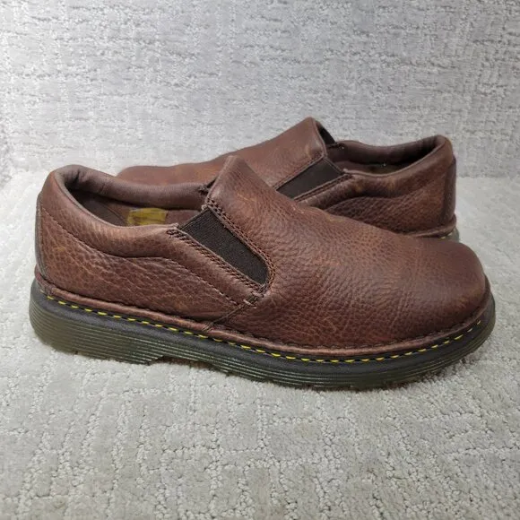 Dr. Martens Boyle Unisex Size L12 M11 Dark Brown Grizzly Leather Slip On Shoes.