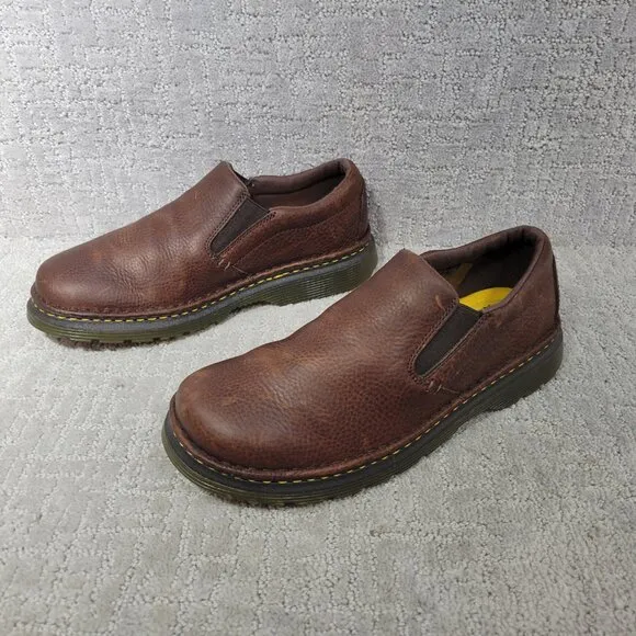Dr. Martens Boyle Unisex Size L12 M11 Dark Brown Grizzly Leather Slip On Shoes.