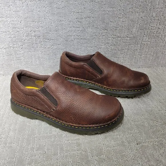 Dr. Martens Boyle Unisex Size L12 M11 Dark Brown Grizzly Leather Slip On Shoes.