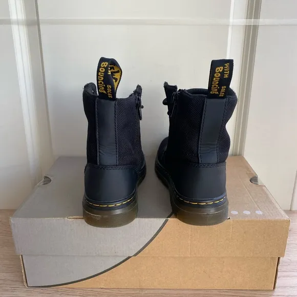 Dr. Martens Combs Black Fabric Side Zip/Lace-up Boots -Size  2 Y