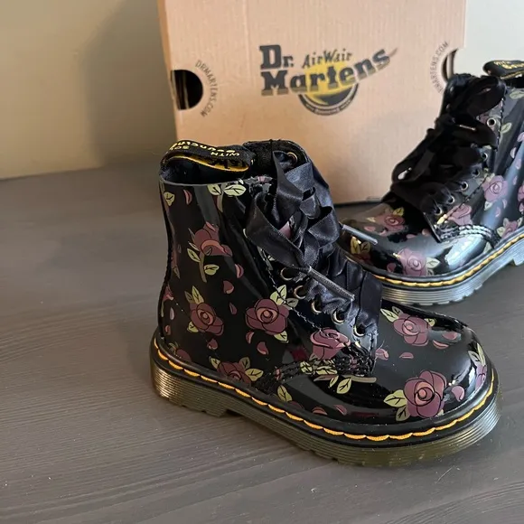 DR. Martens Decayed Rose Patent Leather Toddler Girls Boots NEW