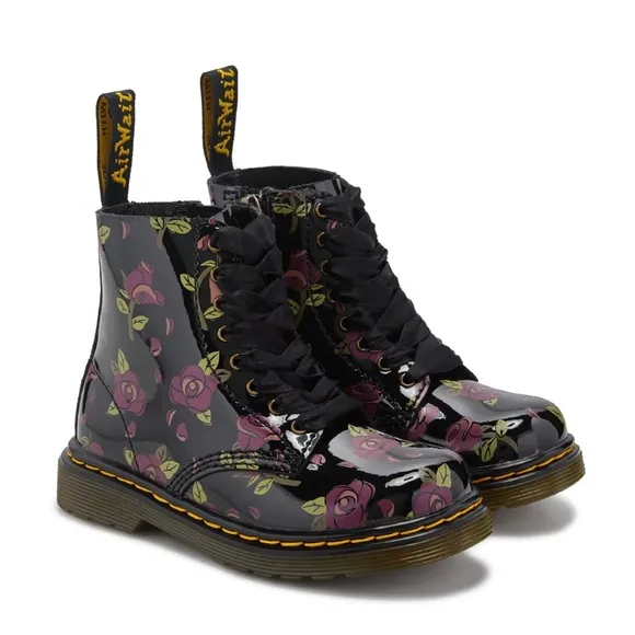DR. Martens Decayed Rose Patent Leather Toddler Girls Boots NEW