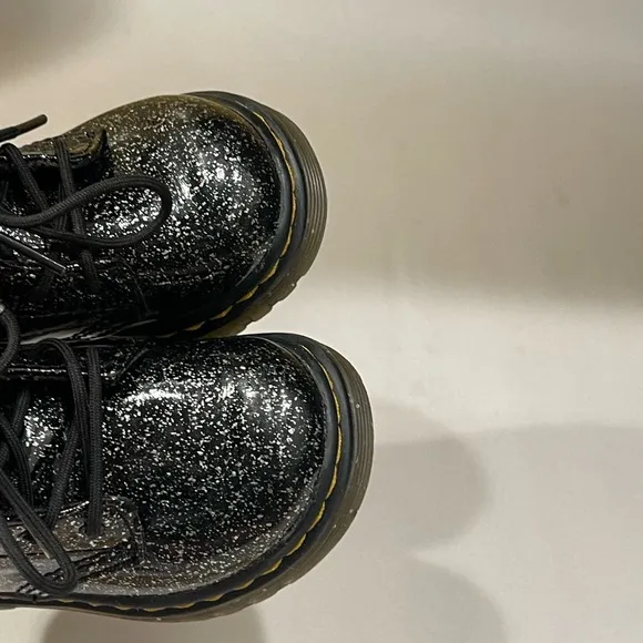 DR MARTENS Girls 1460 J COSMIC Black GLITTER SIDE ZIP BOOTS