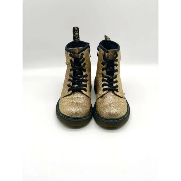 Dr. Martens Gold Glitter Combat Ankle Boots Delaney Youth Size 12 AW004 Side Zip