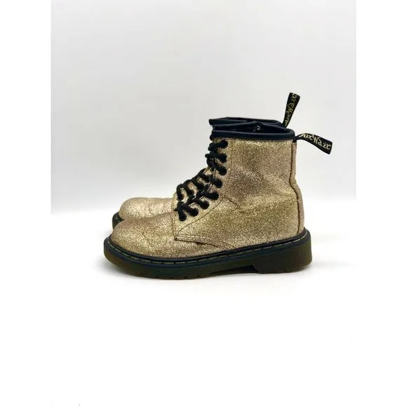 Dr. Martens Gold Glitter Combat Ankle Boots Delaney Youth Size 12 AW004 Side Zip