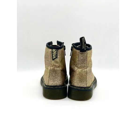 Dr. Martens Gold Glitter Combat Ankle Boots Delaney Youth Size 12 AW004 Side Zip