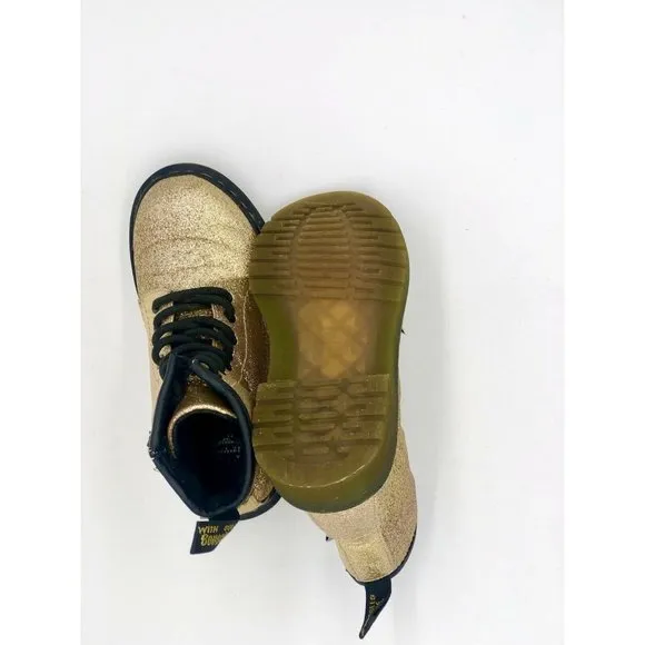Dr. Martens Gold Glitter Combat Ankle Boots Delaney Youth Size 12 AW004 Side Zip