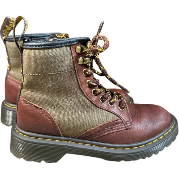 Dr. Martens Junior 1460 Panel Canvas and Leather Lace Up Boots Kids Size 12