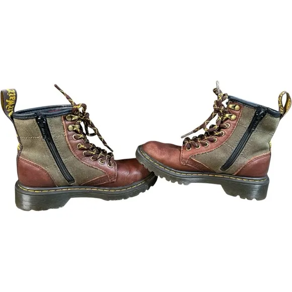 Dr. Martens Junior 1460 Panel Canvas and Leather Lace Up Boots Kids Size 12