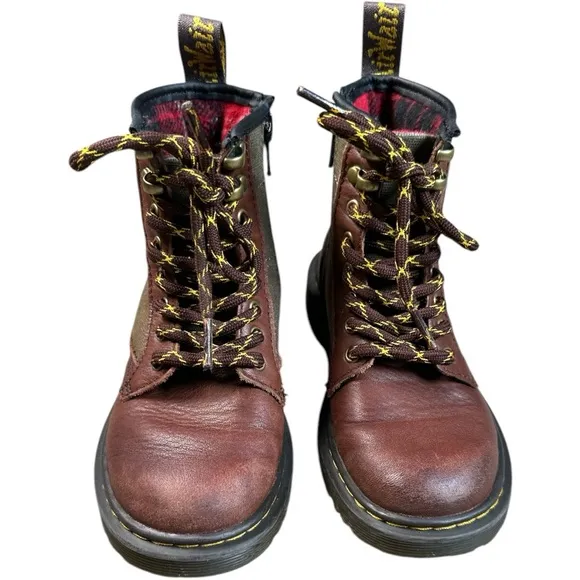 Dr. Martens Junior 1460 Panel Canvas and Leather Lace Up Boots Kids Size 12