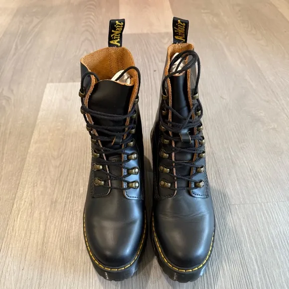 Dr. Martens Leona Women’s Black Vintage Smooth Leather Heeled Boots 7
