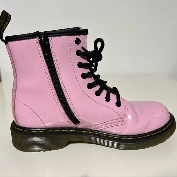 Dr Martens Pink Patent Girls Size 3 1460 Lace Up Zip Boots